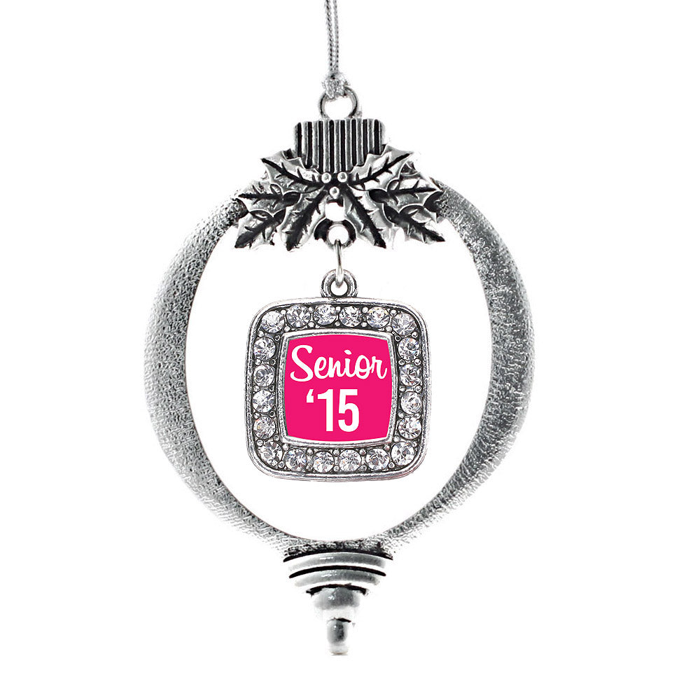 Fuchsia Senior '15 Square Charm Christmas / Holiday Ornament