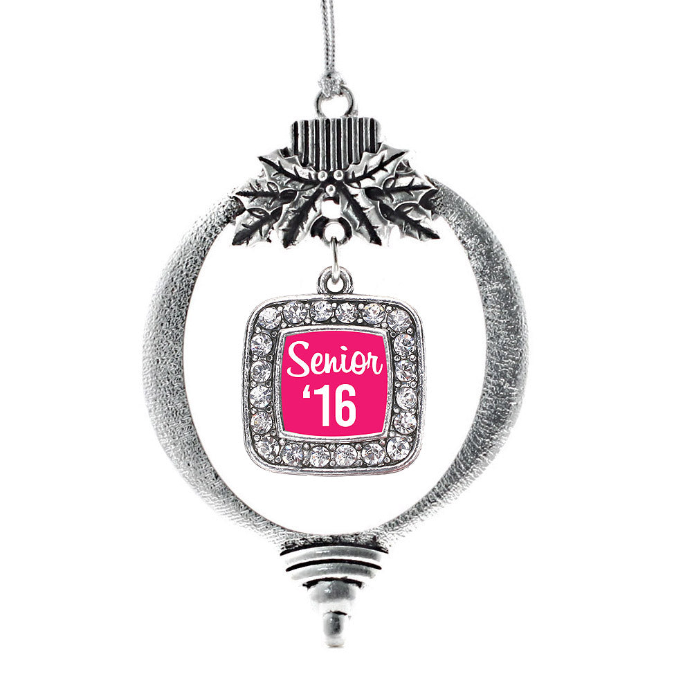Fuchsia Senior '16 Square Charm Christmas / Holiday Ornament