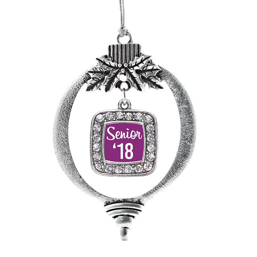 Purple Senior '18 Square Charm Christmas / Holiday Ornament
