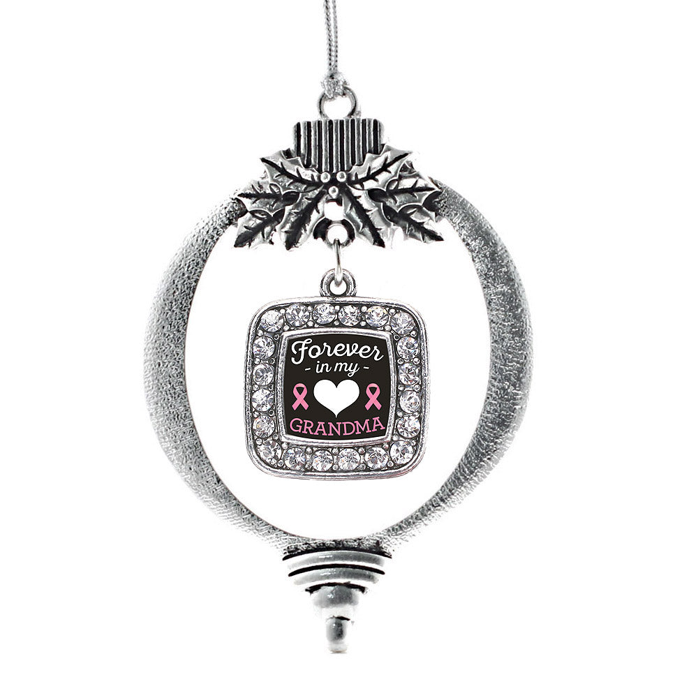 Forever in my Heart Grandma Breast Cancer Support Square Charm Christmas / Holiday Ornament