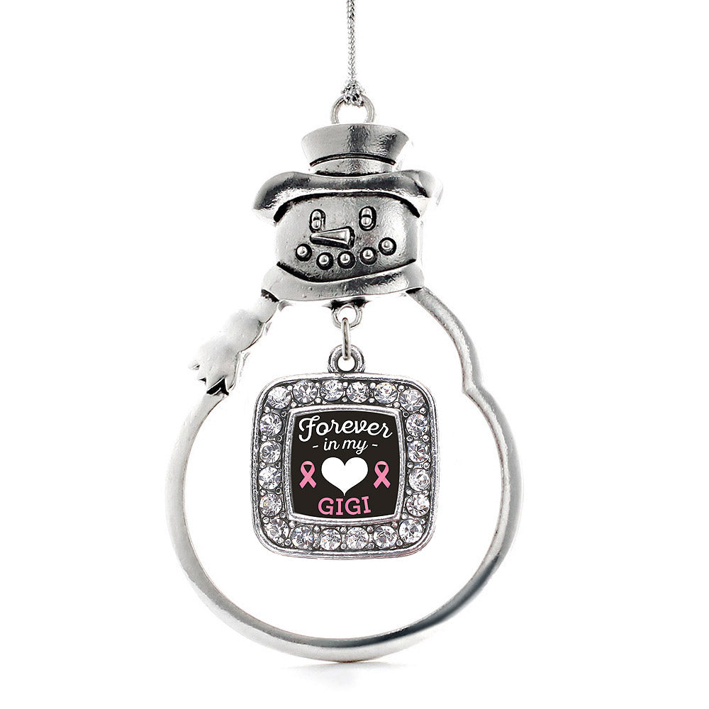 Forever in my Heart Gigi Breast Cancer Support Square Charm Christmas / Holiday Ornament
