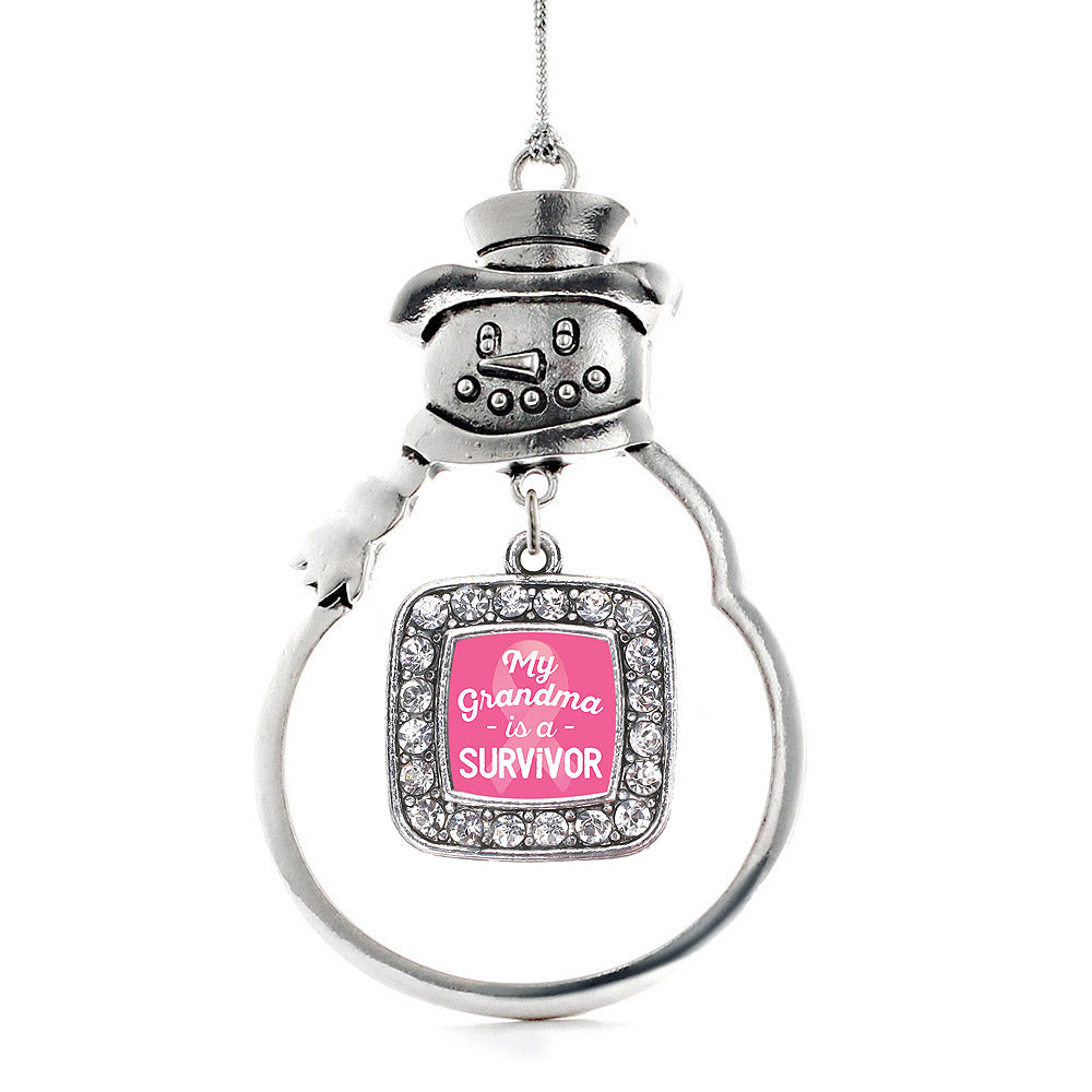 My Grandma is a Survivor Breast Cancer Awareness Square Charm Christmas / Holiday Ornament