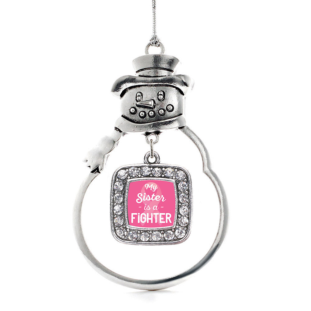 My Sister is a Fighter Breast Cancer Awareness Square Charm Christmas / Holiday Ornament