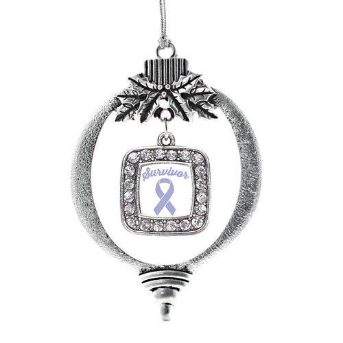 Periwinkle Ribbon Survivor Square Charm Christmas / Holiday Ornament