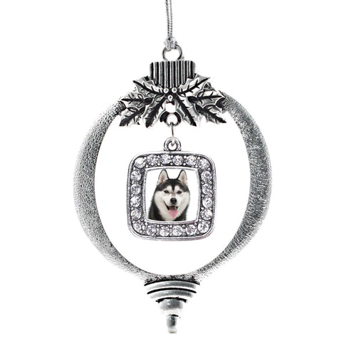 Husky Face Square Charm Christmas / Holiday Ornament