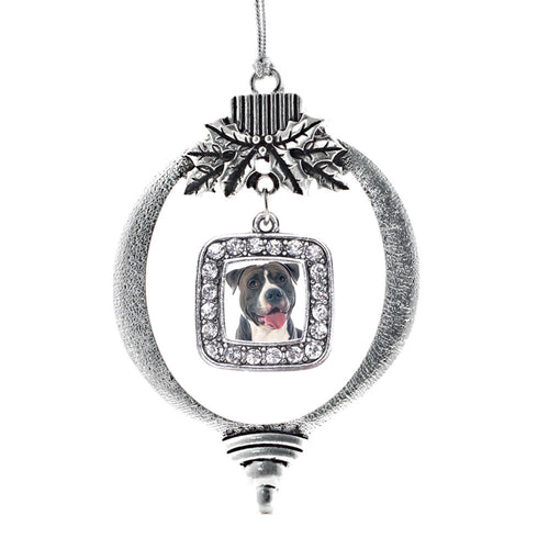 Blue Pit Bull Square Charm Christmas / Holiday Ornament