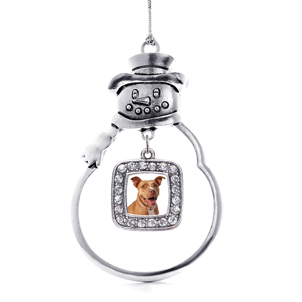 Red Pit Bull Square Charm Christmas / Holiday Ornament