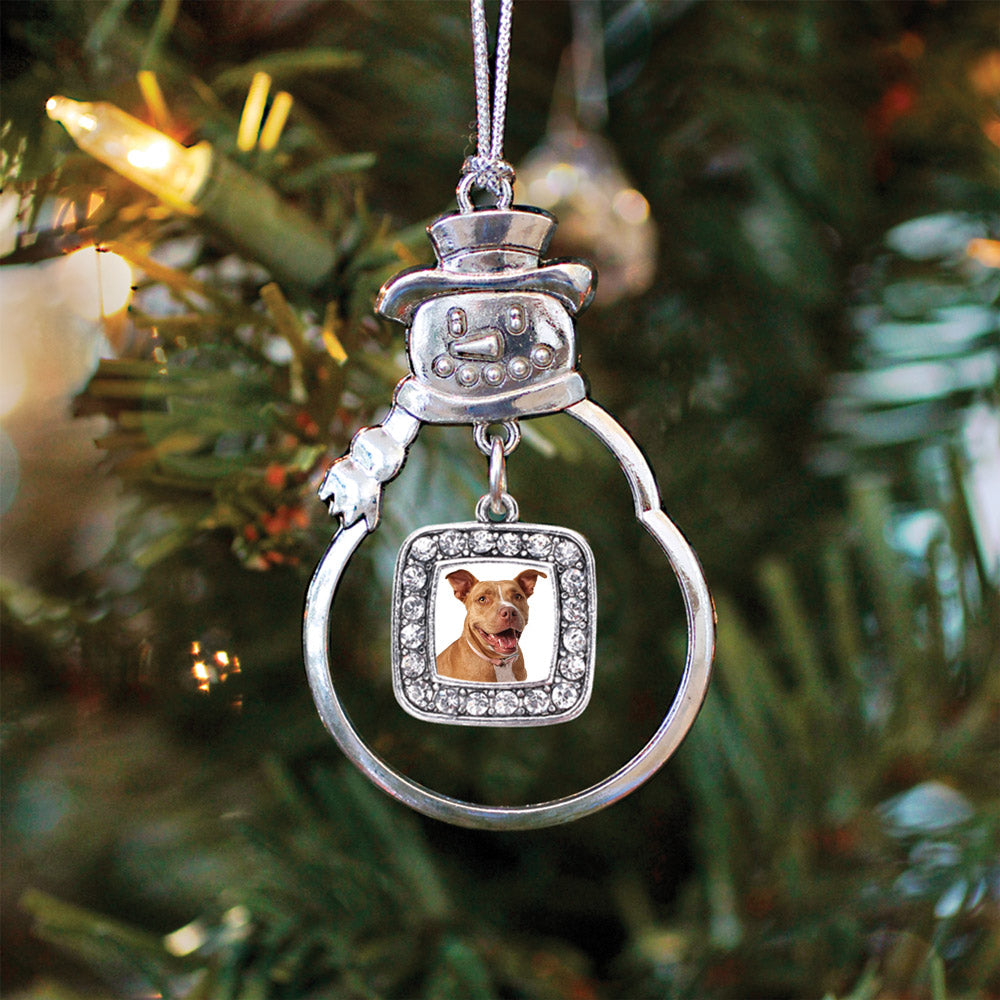 Red Pit Bull Square Charm Christmas / Holiday Ornament