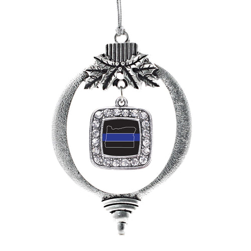 Oregon Thin Blue Line Square Charm Christmas / Holiday Ornament