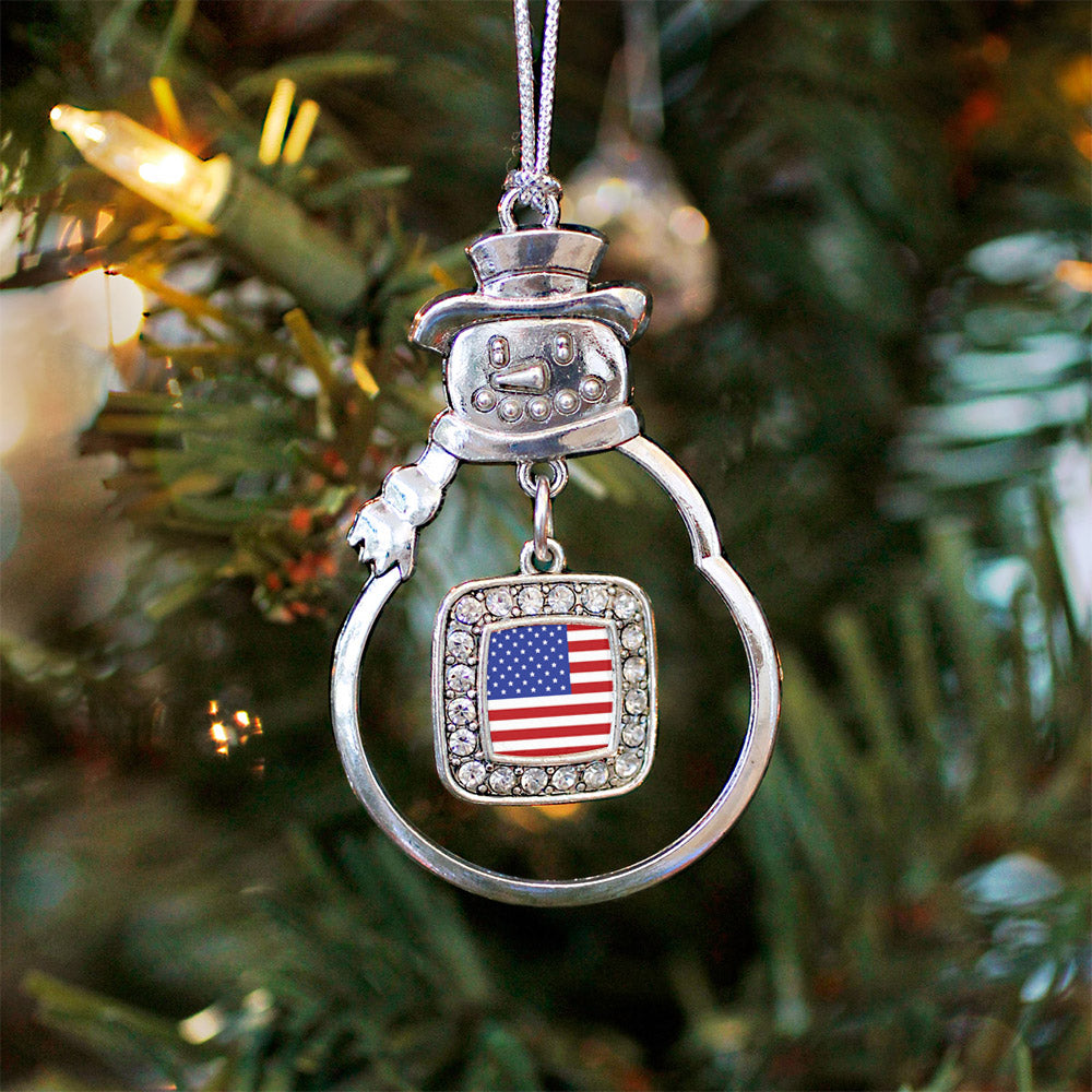 American Flag Square Charm Christmas / Holiday Ornament