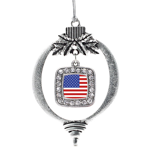 American Flag Square Charm Christmas / Holiday Ornament