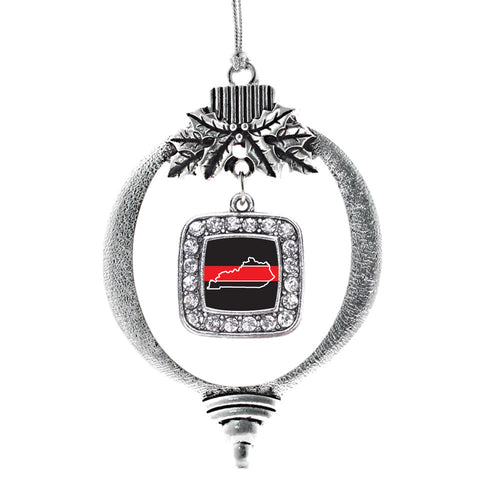 Kentucky Thin Red Line Square Charm Christmas / Holiday Ornament