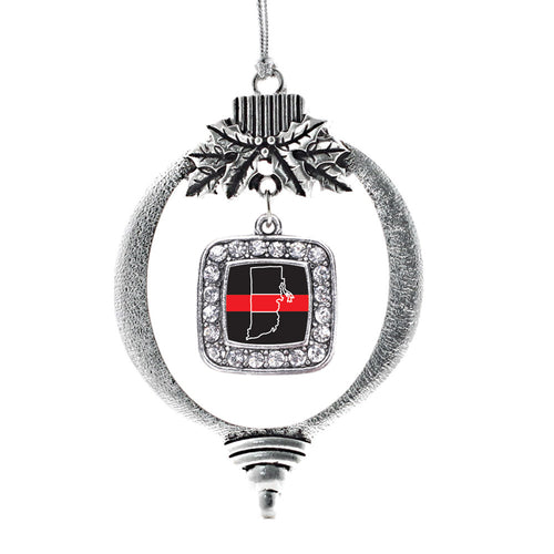 Rhode Island Thin Red Line Square Charm Christmas / Holiday Ornament