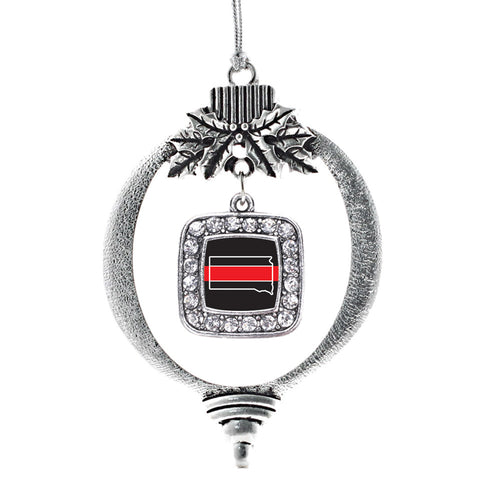 South Dakota Thin Red Line Square Charm Christmas / Holiday Ornament