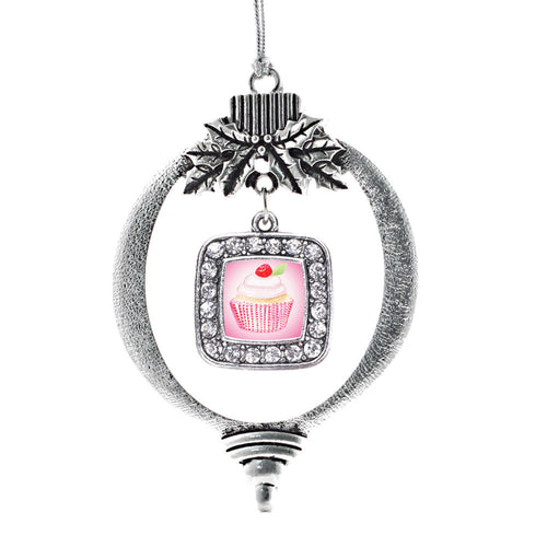 Cupcake with a Cherry on Top Square Charm Christmas / Holiday Ornament