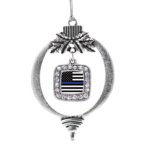 Thin Blue Line American Flag Square Charm Christmas / Holiday Ornament