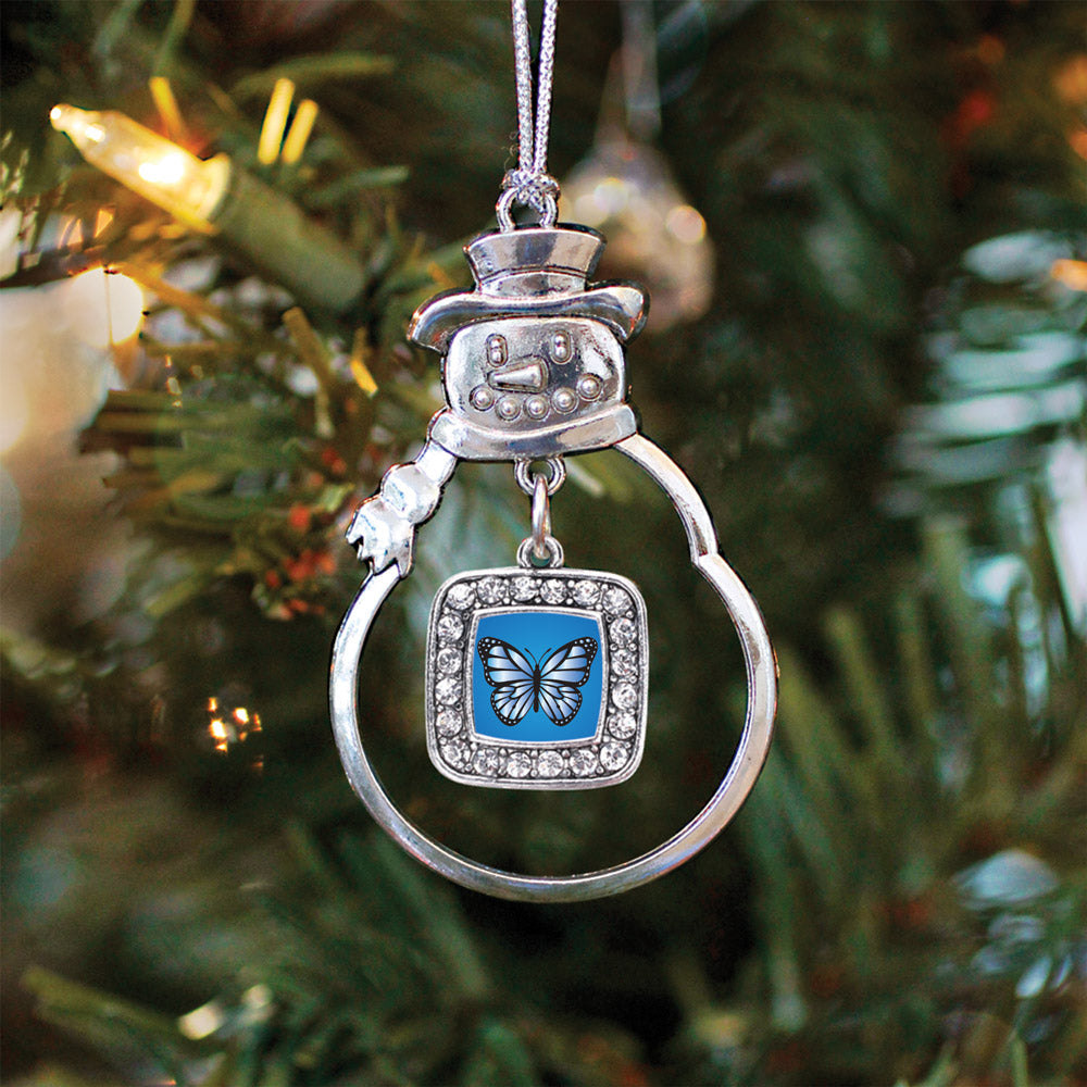 Azure Butterfly Square Charm Christmas / Holiday Ornament