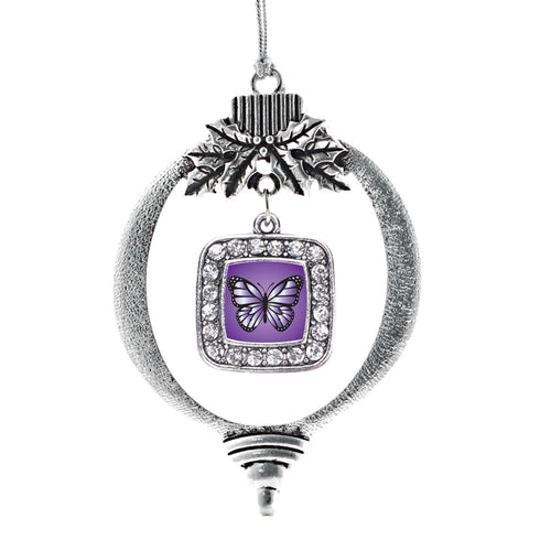 Purple Butterfly Square Charm Christmas / Holiday Ornament