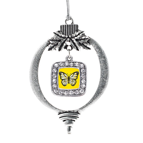 Yellow Butterfly Square Charm Christmas / Holiday Ornament