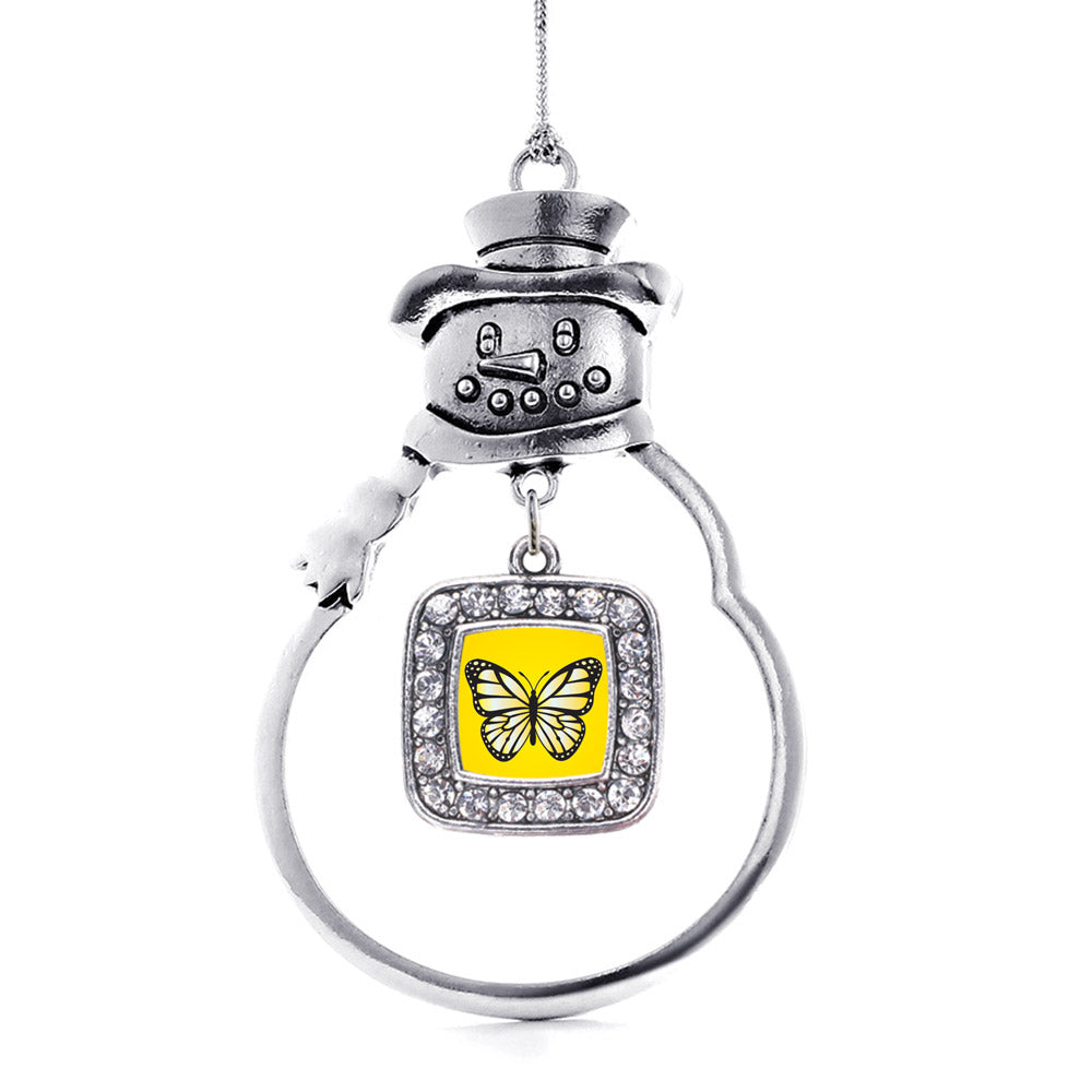 Yellow Butterfly Square Charm Christmas / Holiday Ornament