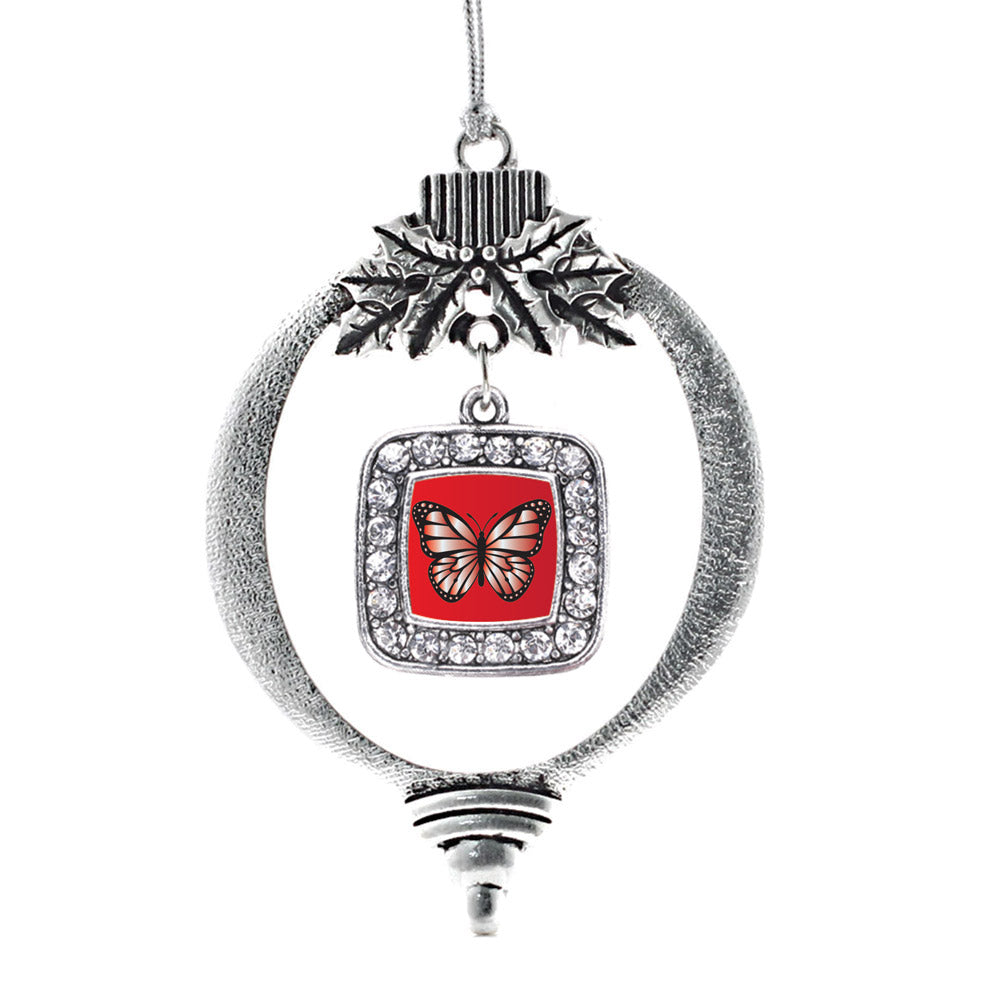 Red Butterfly Square Charm Christmas / Holiday Ornament