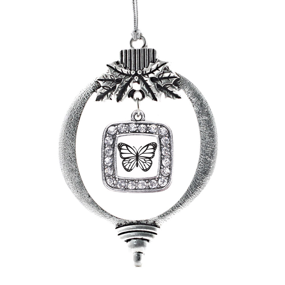 White Butterfly Square Charm Christmas / Holiday Ornament