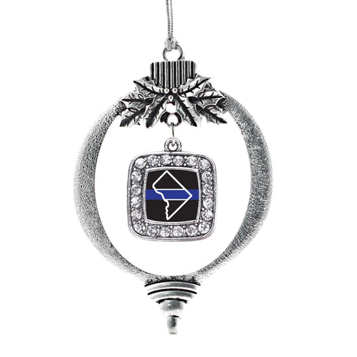 District of Columbia Thin Blue Line Square Charm Christmas / Holiday Ornament