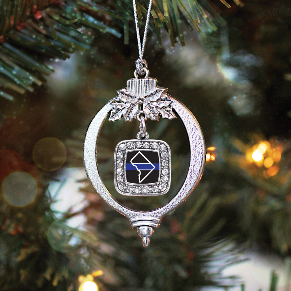 District of Columbia Thin Blue Line Square Charm Christmas / Holiday Ornament