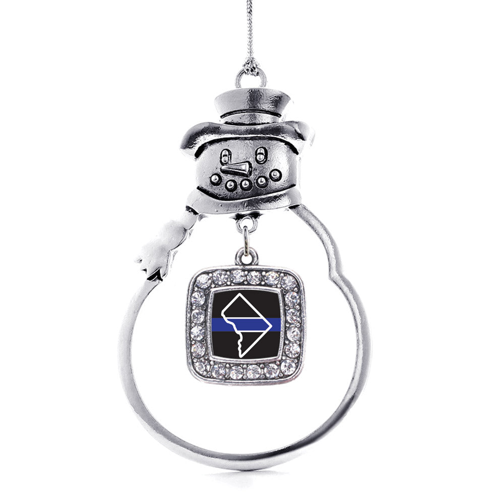 District of Columbia Thin Blue Line Square Charm Christmas / Holiday Ornament