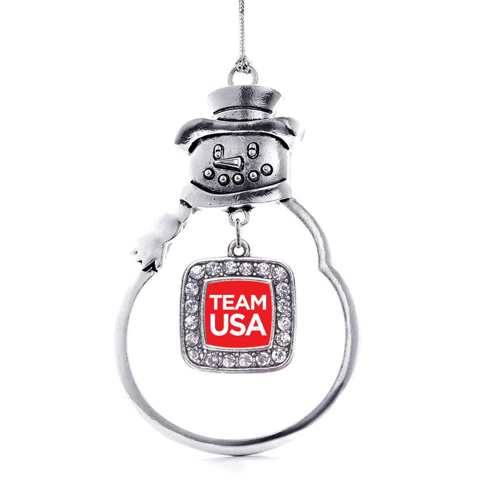 Red Banner Team USA Square Charm Christmas / Holiday Ornament