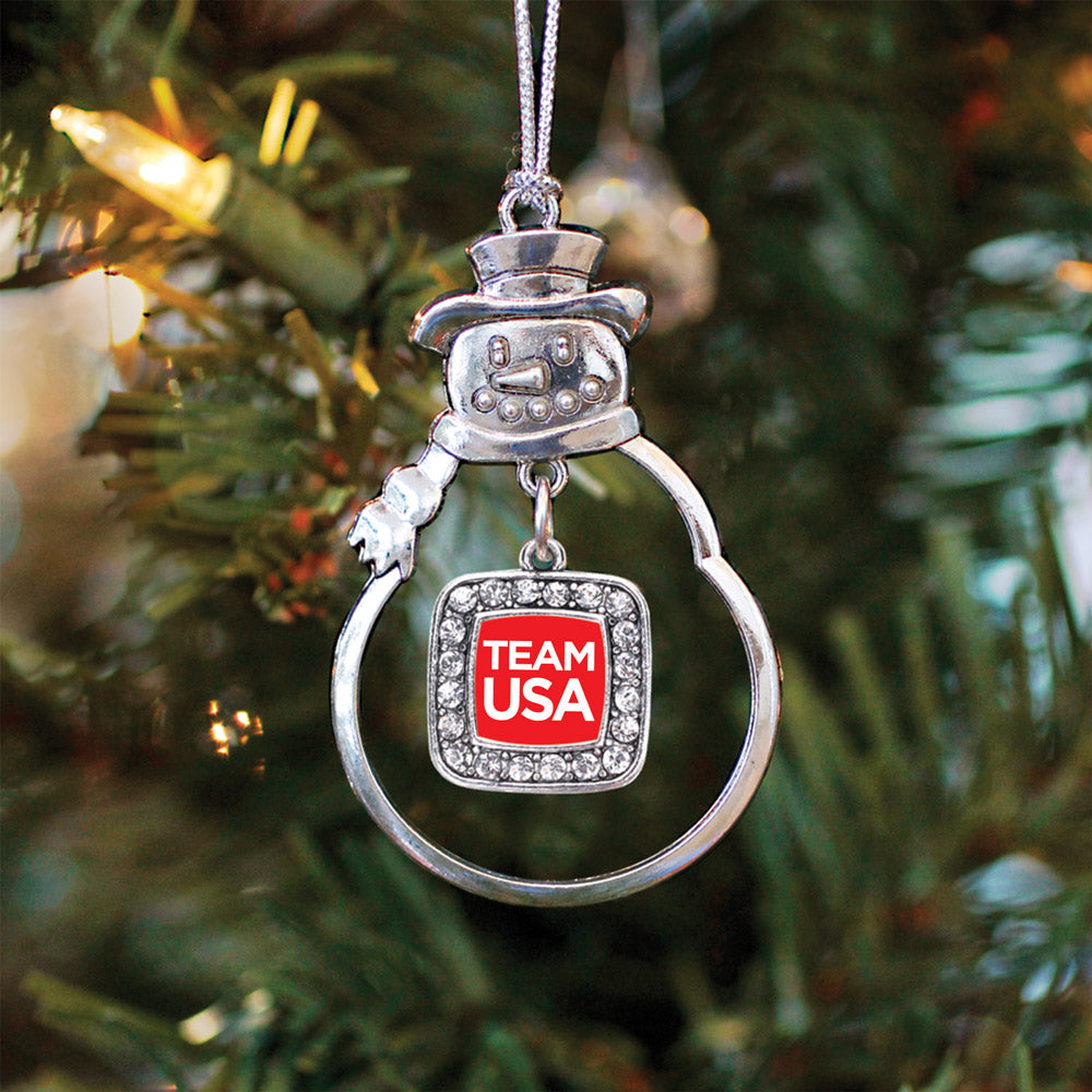 Red Banner Team USA Square Charm Christmas / Holiday Ornament