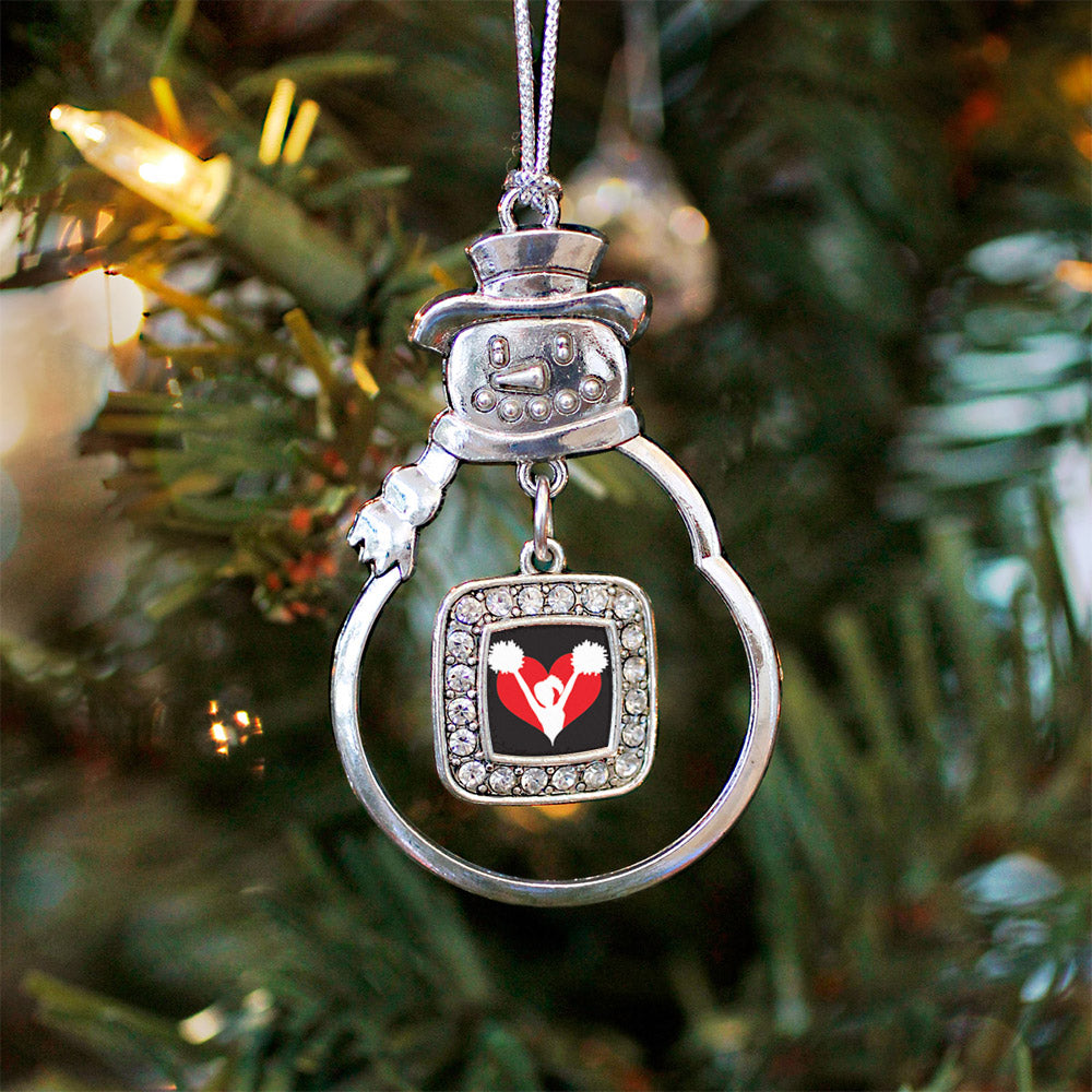I Heart Cheering Square Charm Christmas / Holiday Ornament