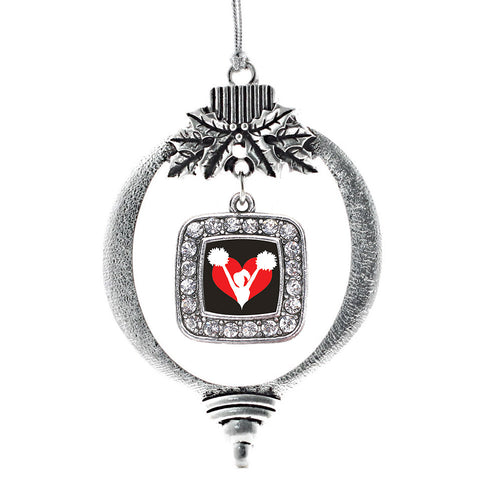 I Heart Cheering Square Charm Christmas / Holiday Ornament