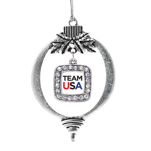 White Banner Team USA Square Charm Christmas / Holiday Ornament