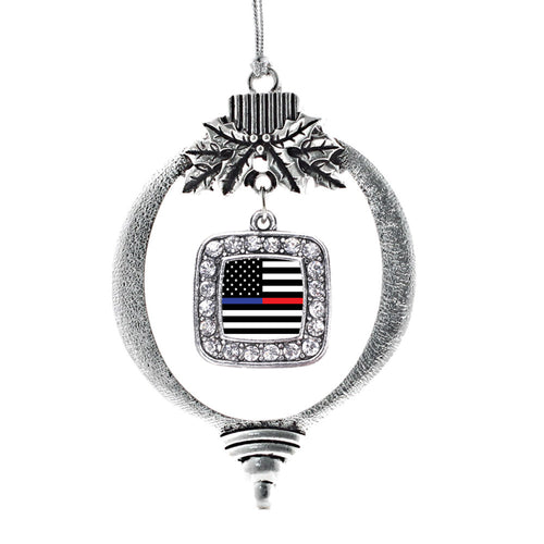 Thin Blue Line and Thin Red Line American Flag Square Charm Christmas / Holiday Ornament