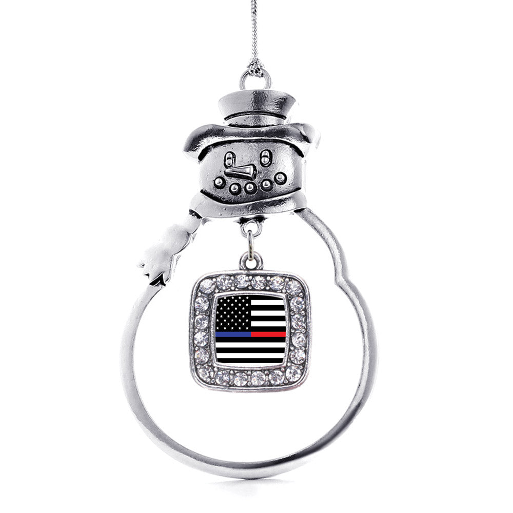Thin Blue Line and Thin Red Line American Flag Square Charm Christmas / Holiday Ornament