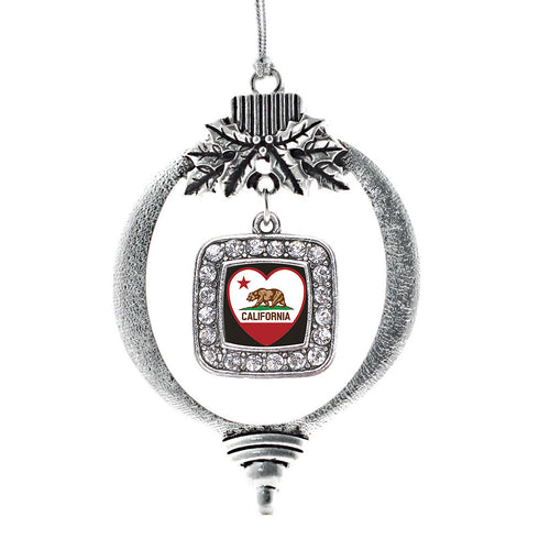 California Heart Flag Square Charm Christmas / Holiday Ornament