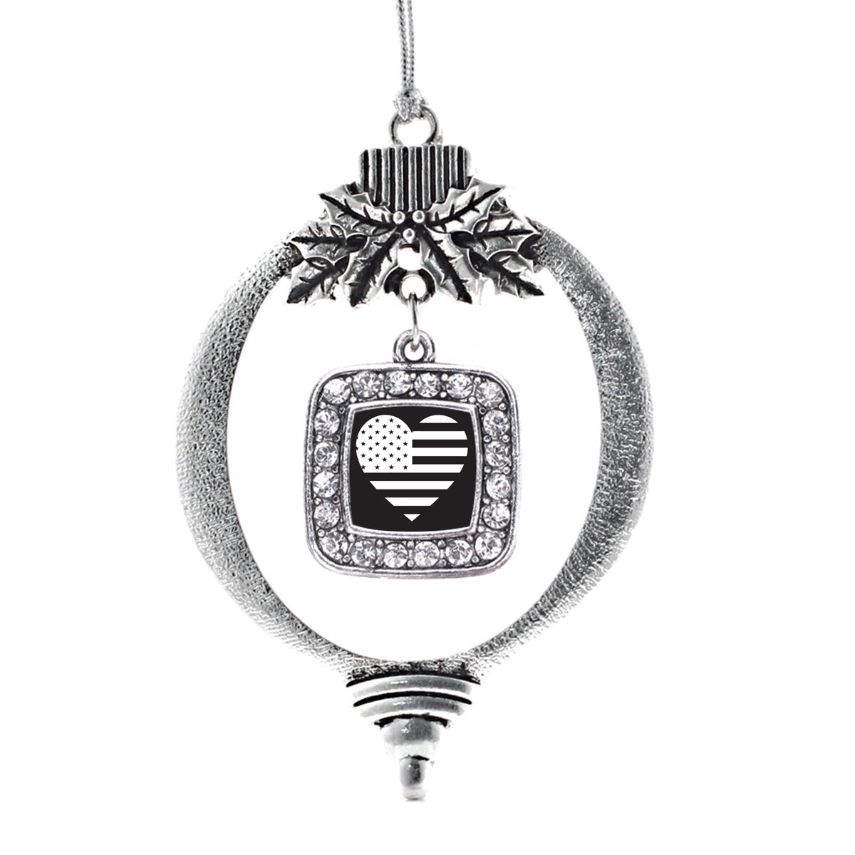 Black and White American Flag Square Charm Christmas / Holiday Ornament