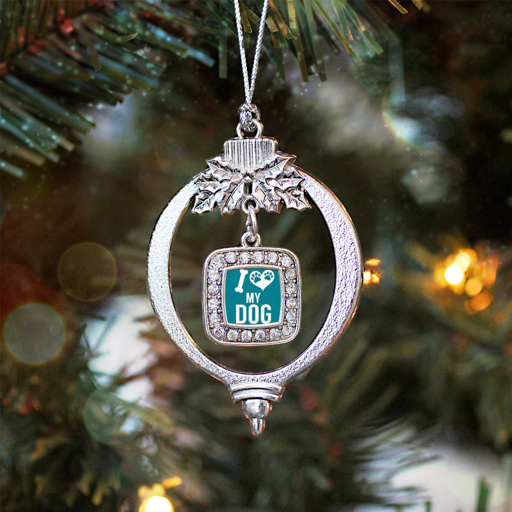 I Love My Dog Square Charm Christmas / Holiday Ornament