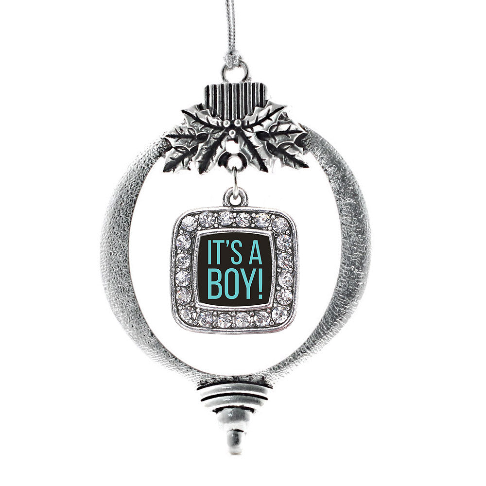 It's A Boy Square Charm Christmas / Holiday Ornament