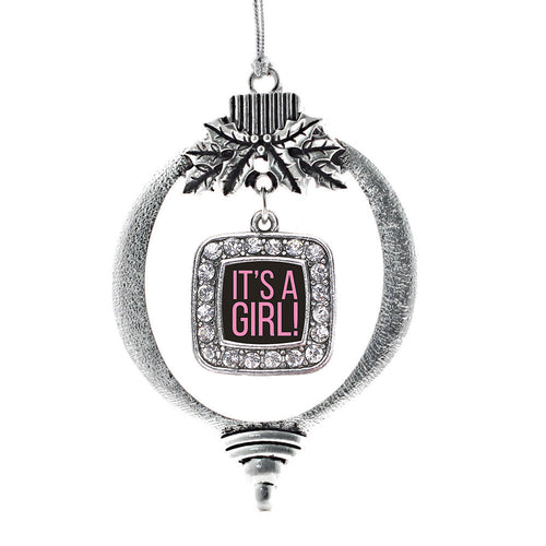 It's A Girl Square Charm Christmas / Holiday Ornament