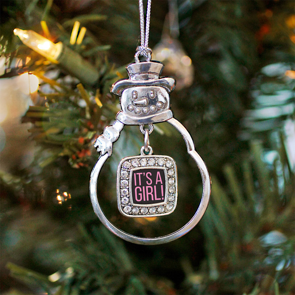 It's A Girl Square Charm Christmas / Holiday Ornament