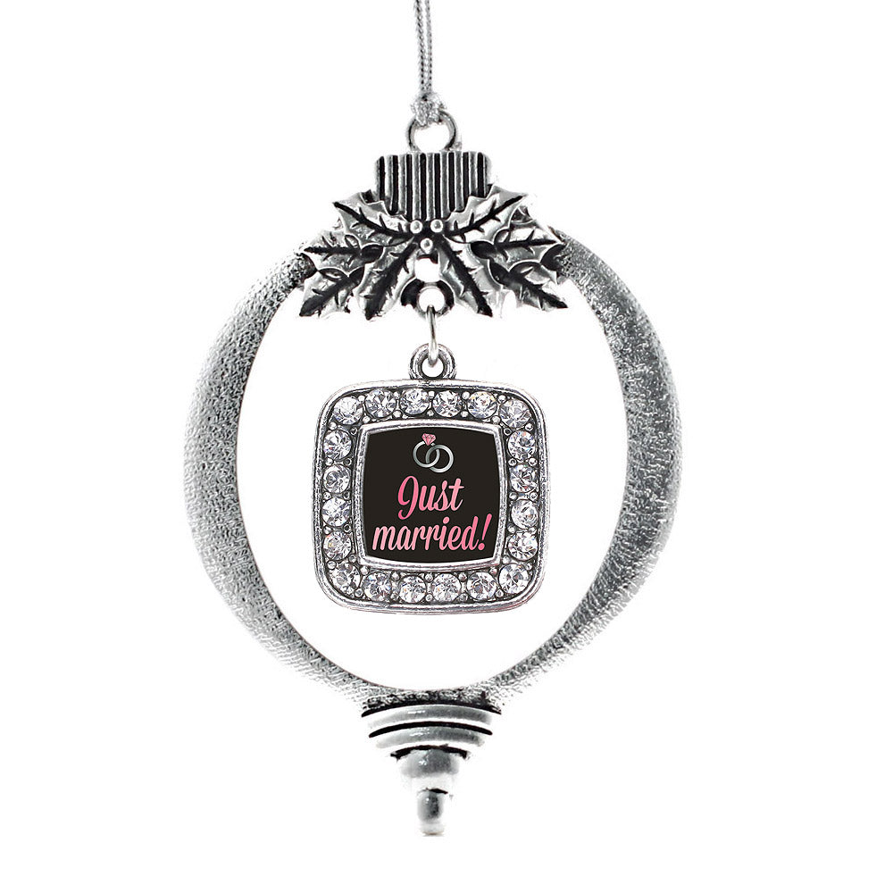 Just Married Square Charm Christmas / Holiday Ornament