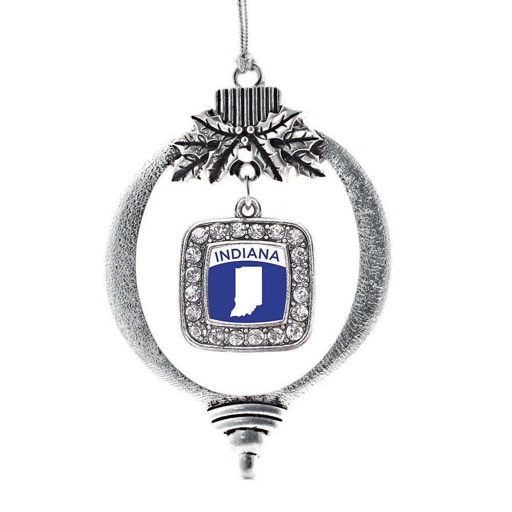 Indiana Outline Square Charm Christmas / Holiday Ornament