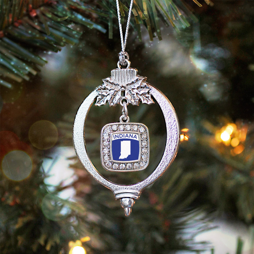 Indiana Outline Square Charm Christmas / Holiday Ornament