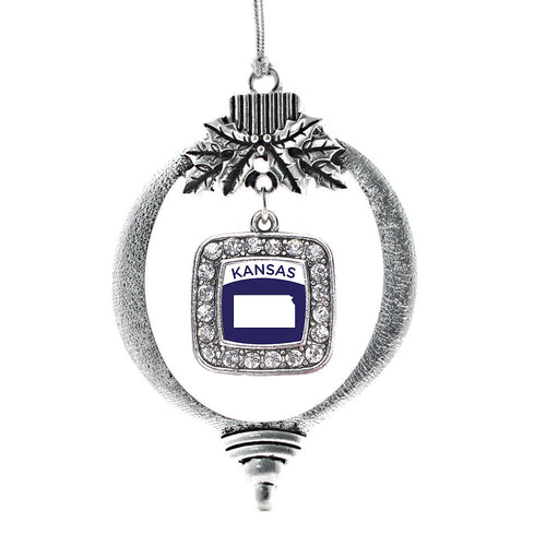 Kansas Outline Square Charm Christmas / Holiday Ornament