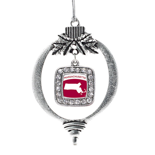 Massachusetts Outline Square Charm Christmas / Holiday Ornament