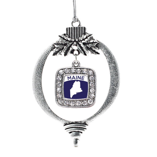 Maine Outline Square Charm Christmas / Holiday Ornament