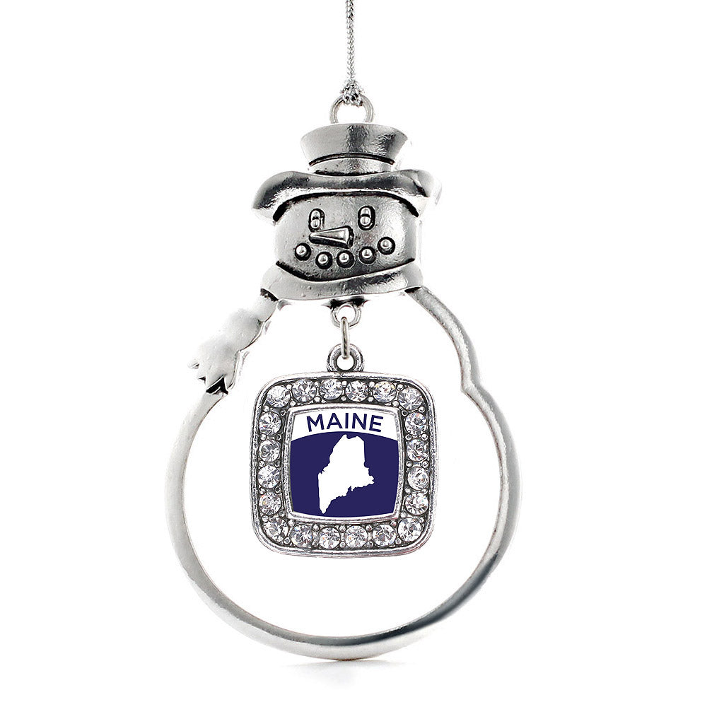 Maine Outline Square Charm Christmas / Holiday Ornament