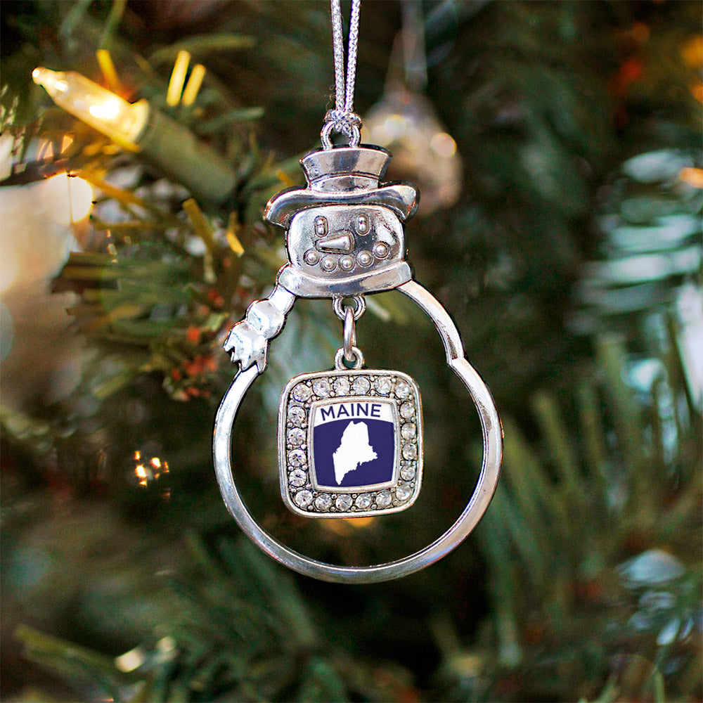 Maine Outline Square Charm Christmas / Holiday Ornament